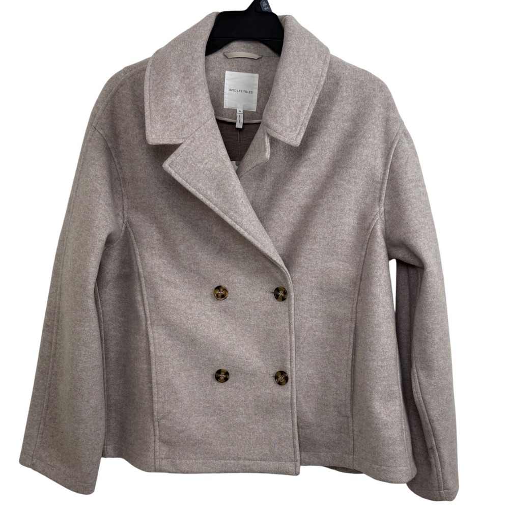 Anthropologie Avec Les Filles Cream Wool Blend Double Breasted Peacoat XL NWT